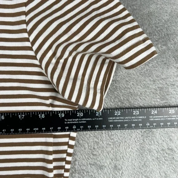 H&M Slim Fit Striped T-Shirt Mens L Brown White Crew Neck Casual Top - Picture 6 of 8